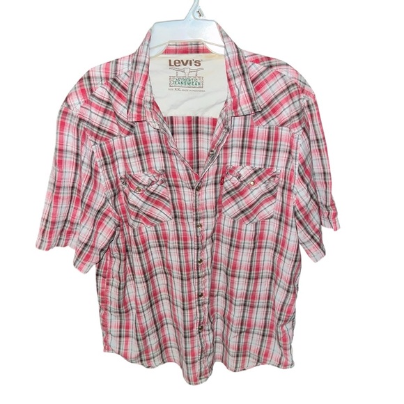 Levi's Other - Vintage Levi's Red Plaid Short Sleeve Pearl Snap Western Pearl Snap Shirt sz XXL